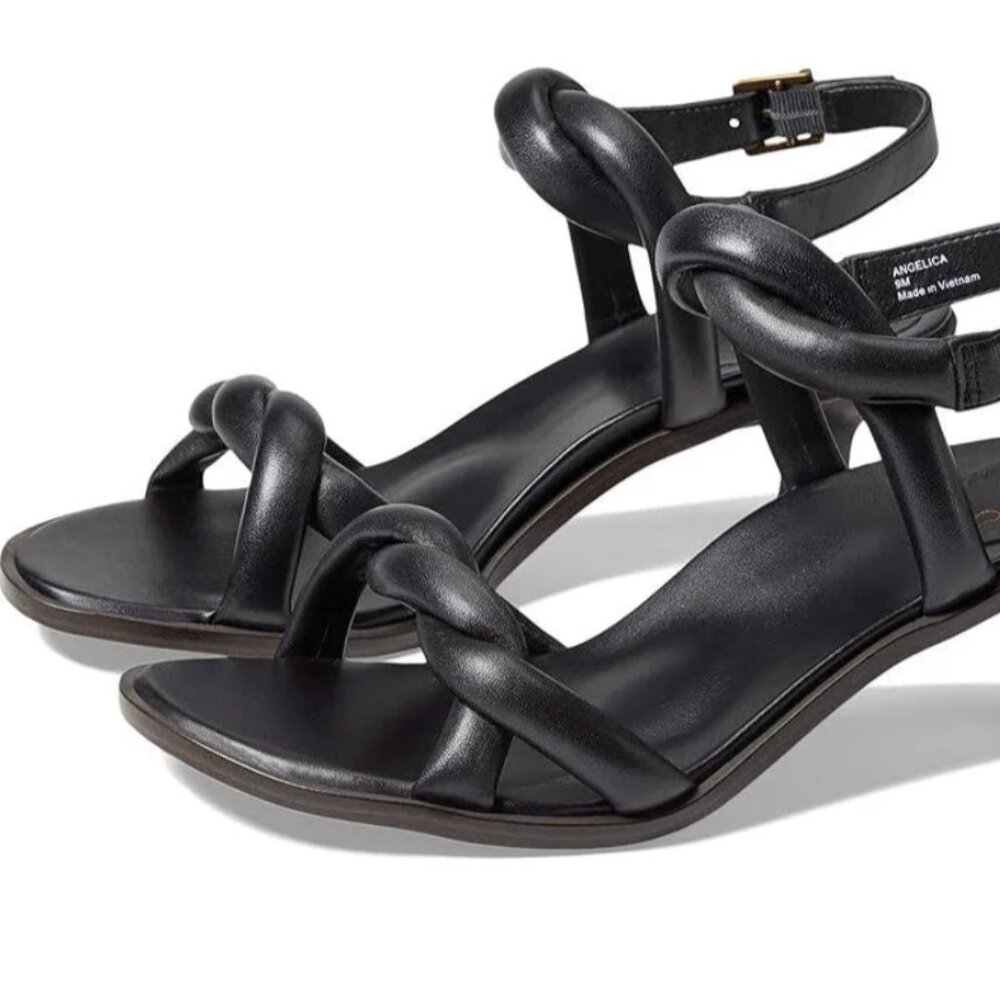 Vionic Angelica Black Women's Kitten Heeled Puffy Strap Sandals Orthotic Sz 6.5